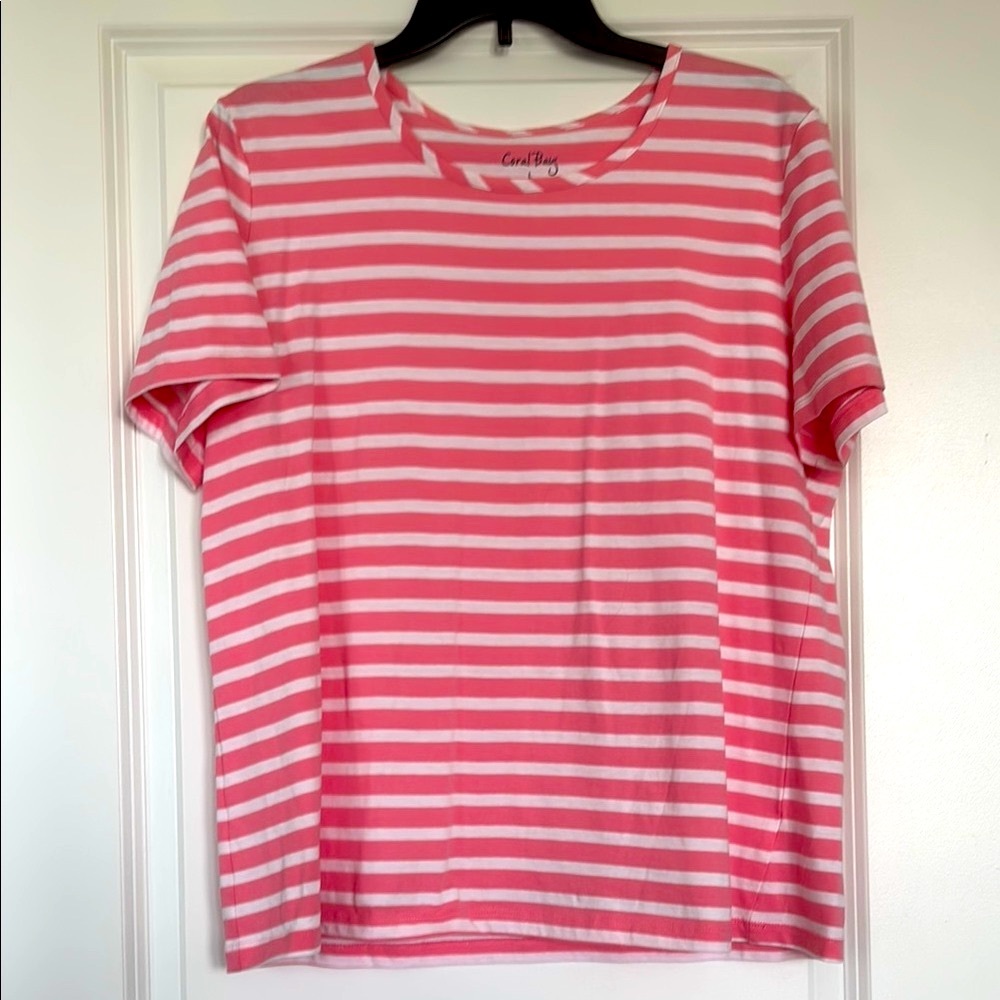 Coral Bay Pink and White Striped Short Sleeve Tee